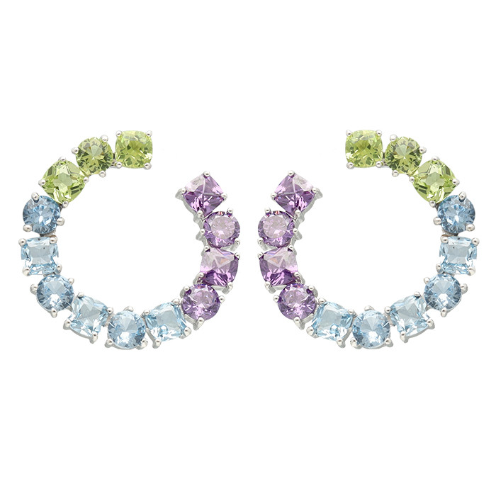 PENDIENTES EN PLATA CIRCULO ABIERTO CIRCONITA GARRA COLORES